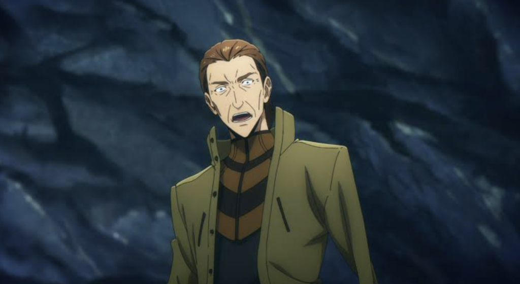 This is a scene featuring Song Chi-Yul from the anime Solo Leveling, likely from Season 1. He is shown looking shocked or distressed in a dark setting.