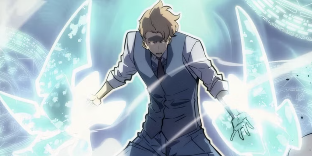 This image features Lennart Niermann from the Solo Leveling manhwa, known as the strongest S-Rank Hunter in Germany and Guild Master of the Richter Guild.