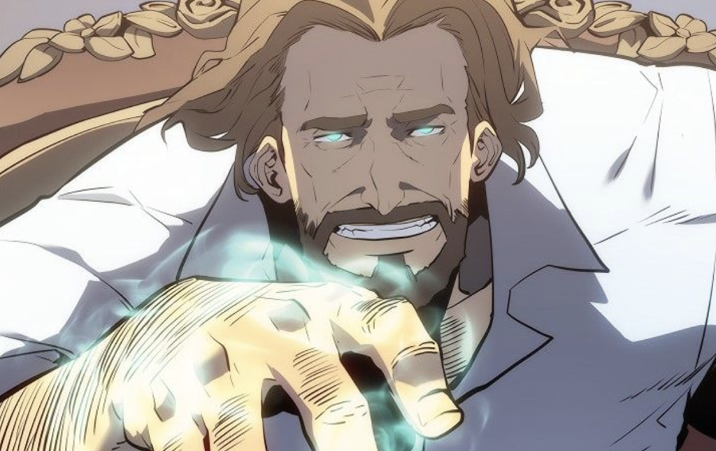 This character is Yuri Orloff from the manhwa series Solo Leveling. He is an S-Rank Hunter from Russia known for his specialty in barrier magic.