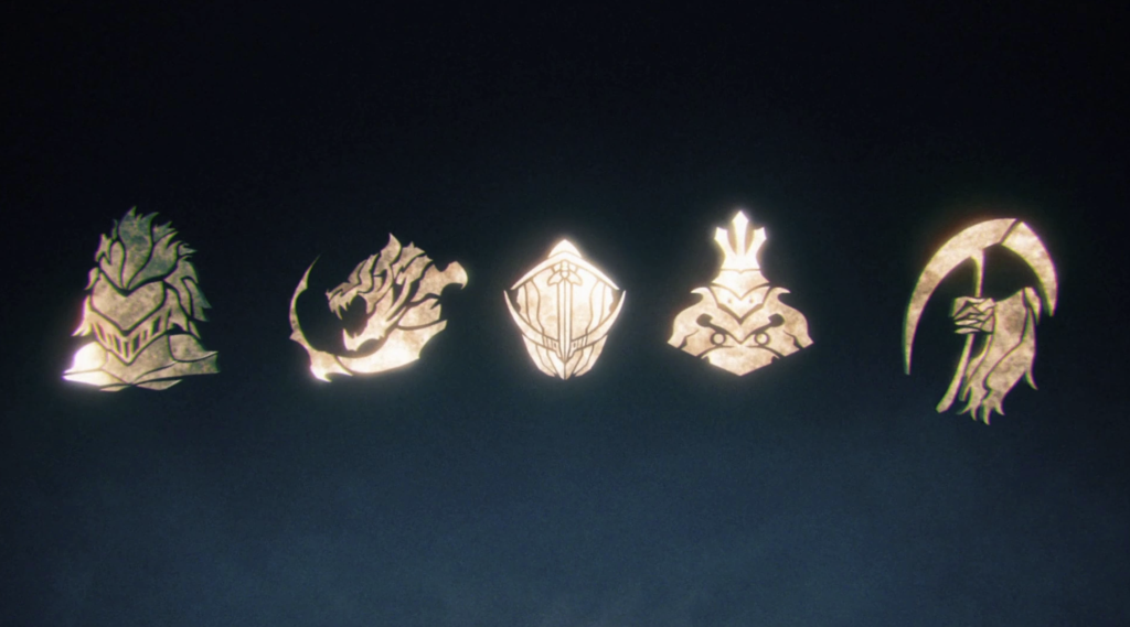  The emblems correspond to the White Tiger, Reaper, Knights, Fame, and Hunters guilds.hese elite organizations are composed primarily of S-Rank Hunters tasked with raiding the most dangerous gates.