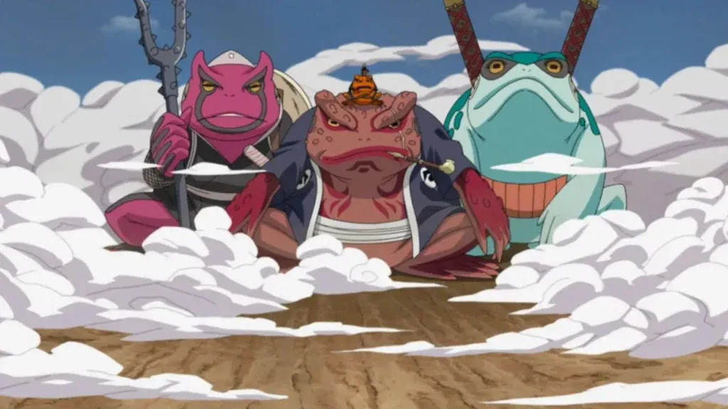 Naruto Uzumaki đang ngồi trên lưng Gamabunta trong lúc họ xuất hiện ở arc Pain.