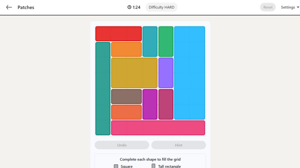 A screenshot of the LinkedIn Games Patches solution today.