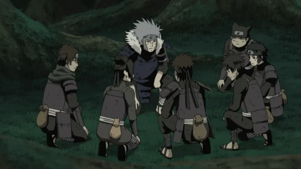 Tobirama Senju, the Second Hokage, briefing his team during the First Shinobi World War.
