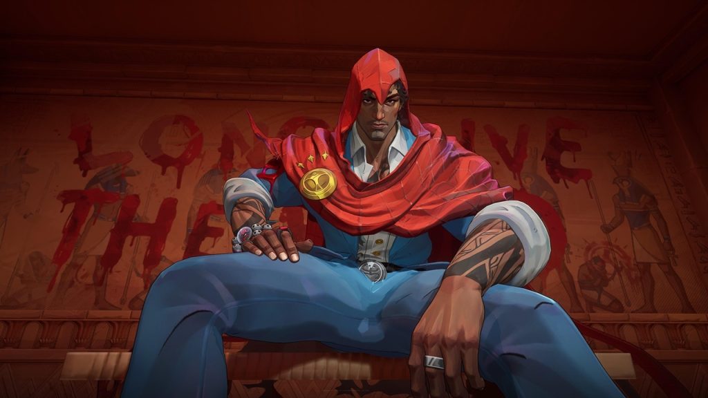 Marvel Rivals in-game screenshot showing Season 9.5 hero The Hood sitting locked up inside an Egyptian prison cell.