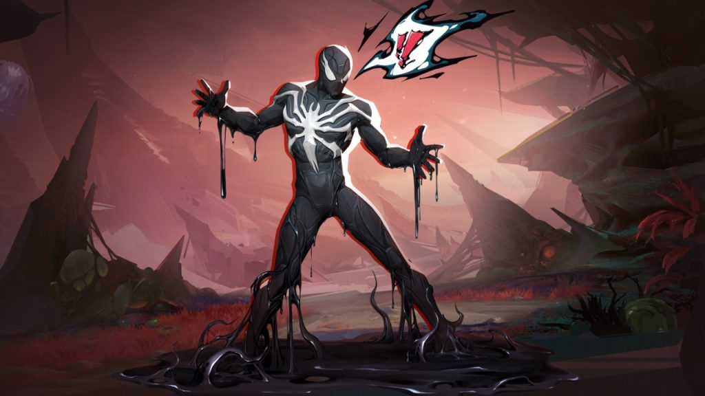 Marvel Rivals in-game screenshot showcasing the Spider-Man Black Suit skin.