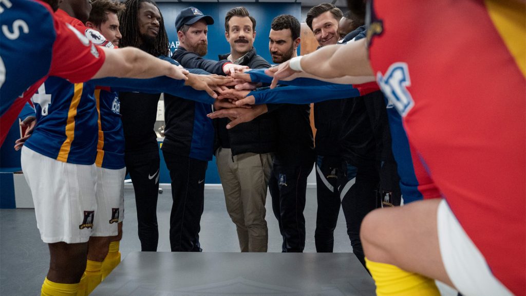 Brendan Hunt, Jason Sudeikis and Brett Goldstein in Ted Lasso season 4