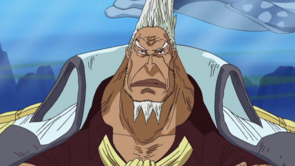 This character is Kong, the Commander-in-Chief of the World Government in the anime One Piece. He formerly served as the Fleet Admiral of the Marines during the time of the Battle of Edd War.