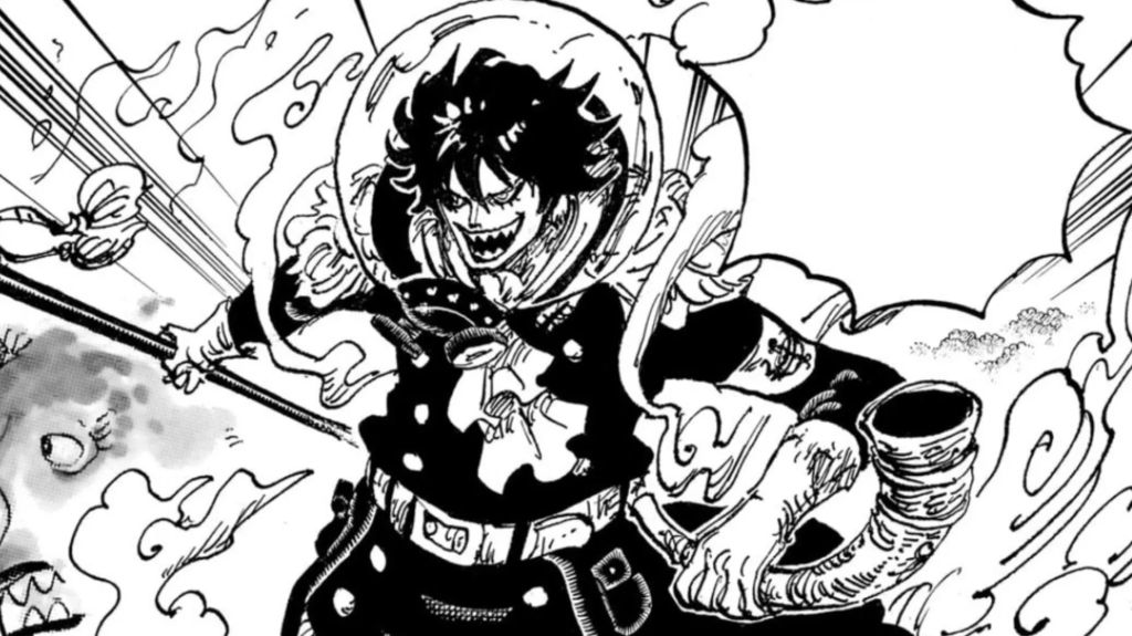  Kirin devil fruit. He is shown wielding a horn used to command eldritch entities.
