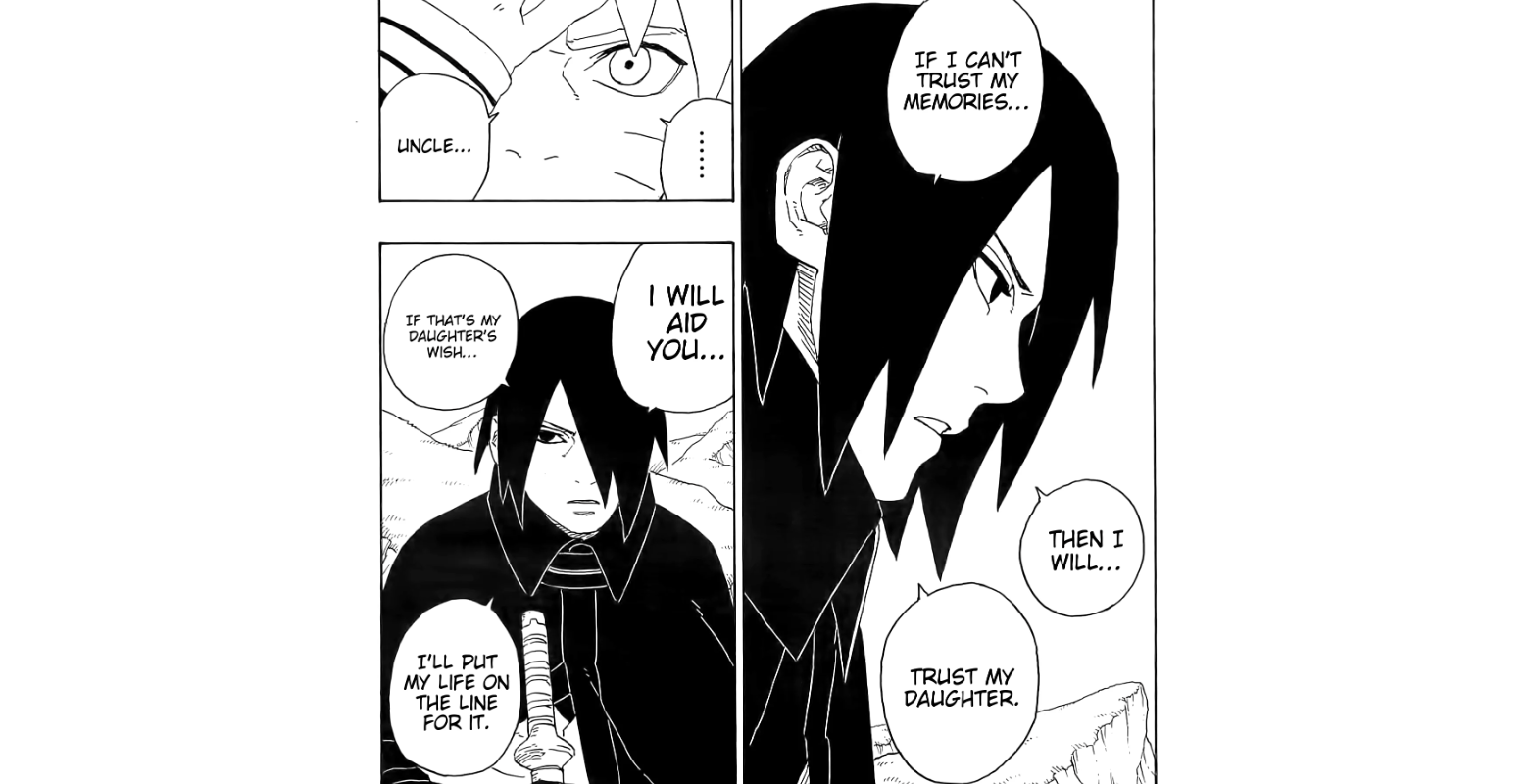  Naruto Next Generations Chapter 80. Eida's omnipotence ability has rewritten the memories of everyone in the world, making them believe Boruto is the villain who killed Naruto and Kawaki is the village hero.