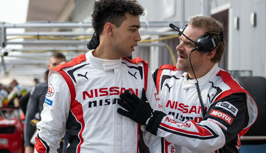 Archie Madekwe and David Harbour star in Columbia Pictures Gran Turismo. Gordon Timpen