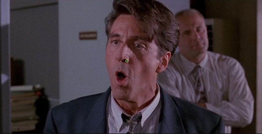 Al Pacino as Ricky Roma shouting during a heated confrontation in Glengarry Glen Ross.