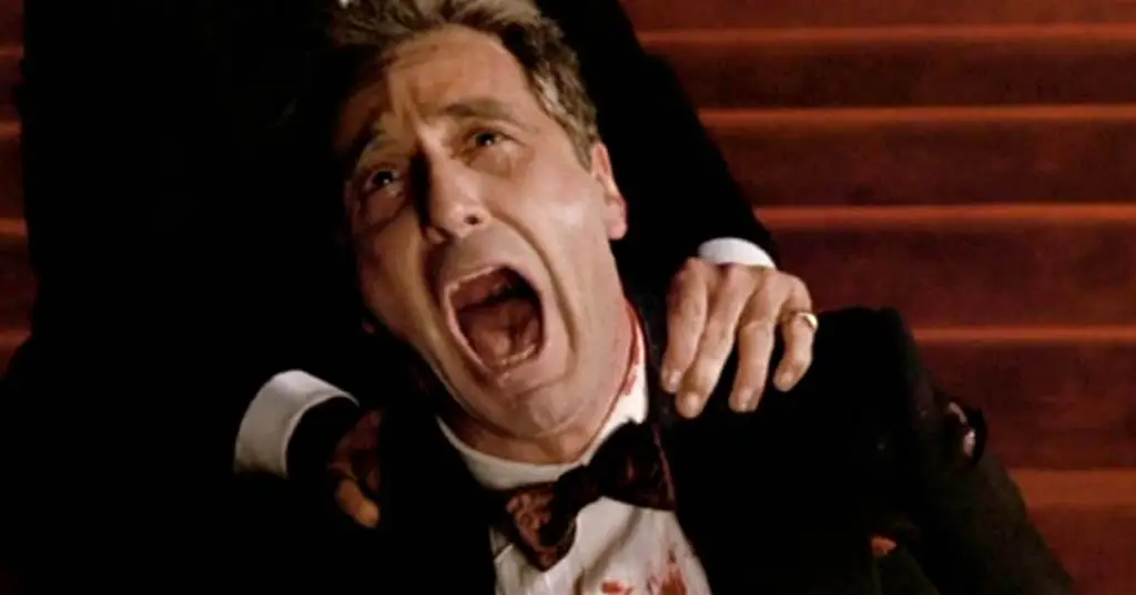 Al Pacino as Michael Corleone screaming in anguish after his daughter Mary is shot in The Godfather Part III.