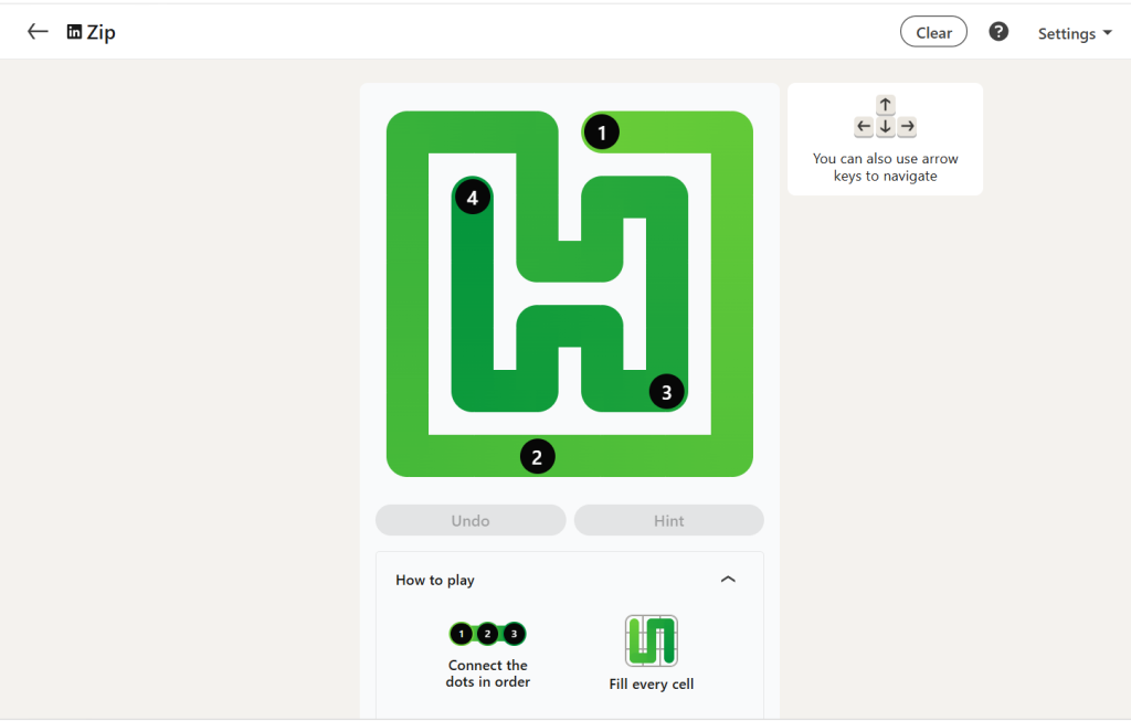 A screenshot of the daily LinkedIn Games puzzle.