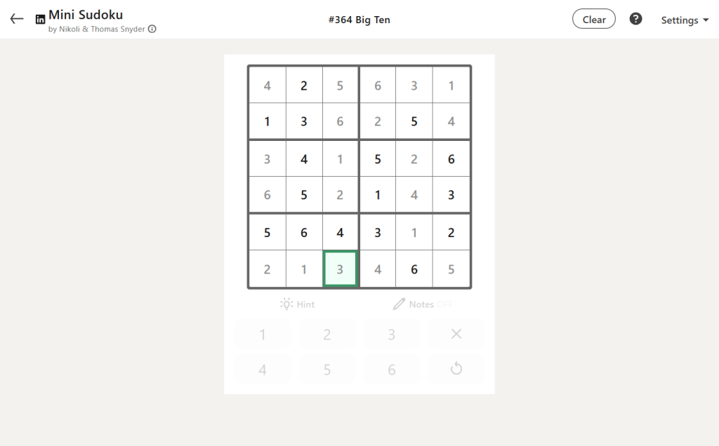 A screenshot of the daily LinkedIn Games puzzle.