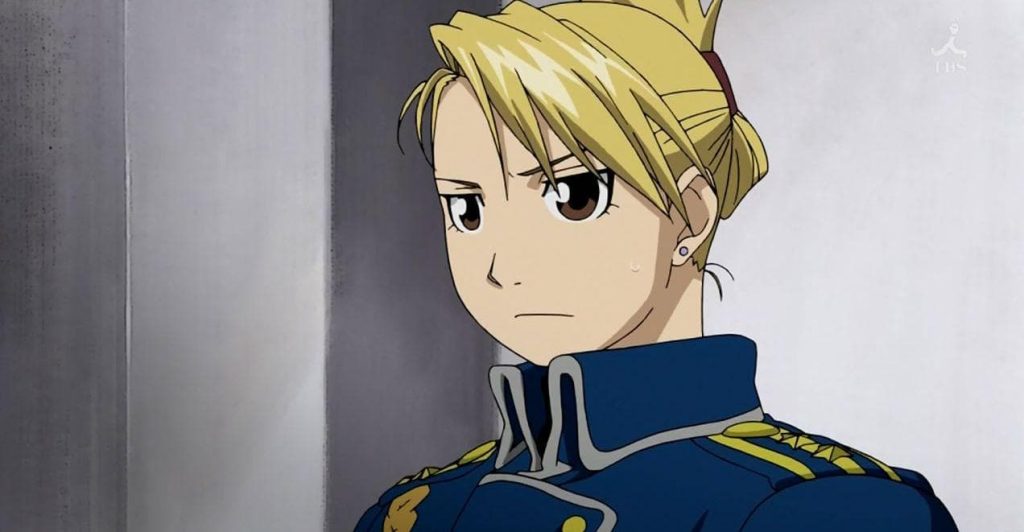 Riza Known as "The Hawk's Eye" for her exceptional marksmanship in the Fullmetal Alchemist series.  