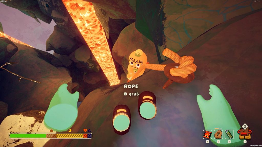 A gameplay screenshot of PEAK showing players climbing through the game's dangerous mountain environment.