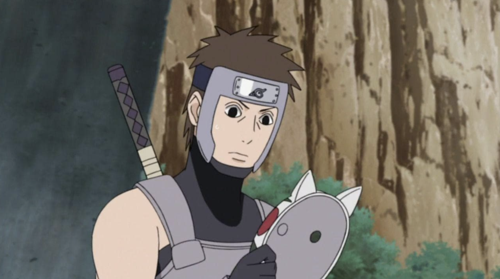 Yamato (also known as Tenzo) is shown holding an ANBU mask in this scene from Naruto Shippūden. 