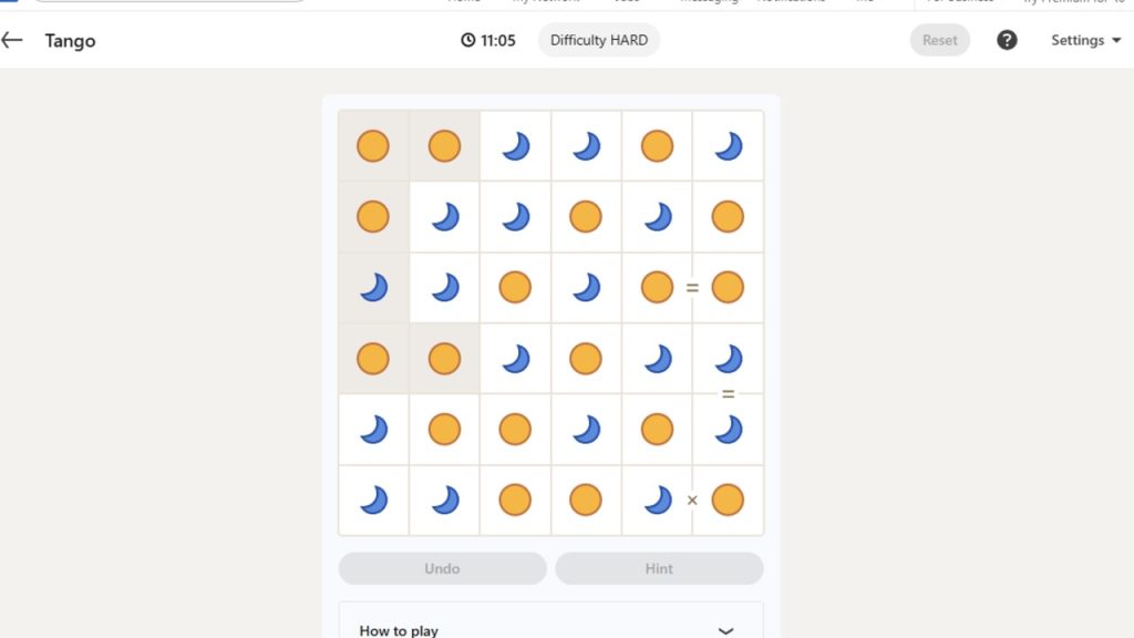 A screenshot of the solved Tango puzzle for August 16, 2026.