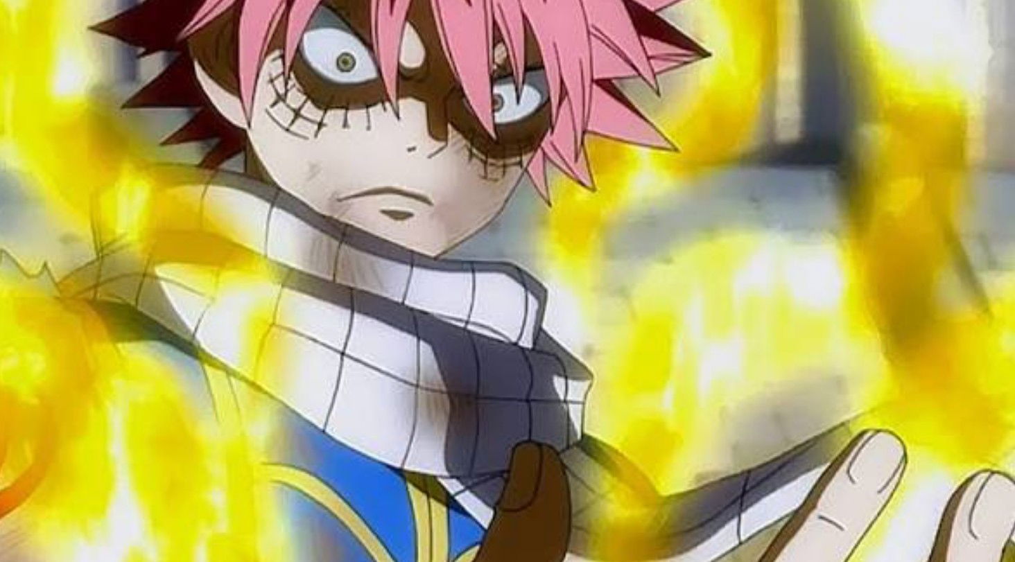 Natsu Dragneel from the anime series Fairy Tail in an incomplete Dragon Force state.