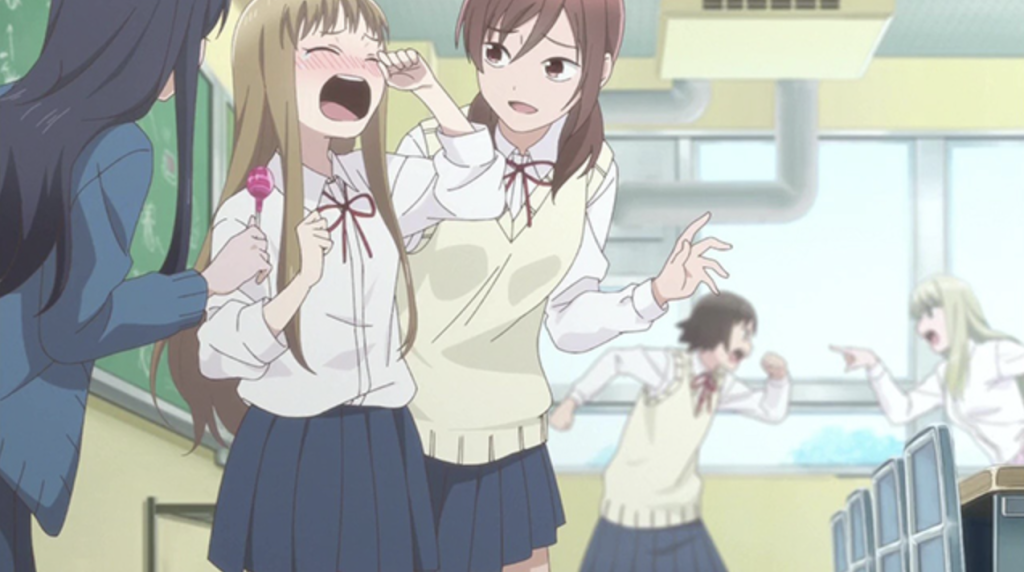 The Most Underrated Comedy Anime of Each Year From the 2010s, Ranked 11 This scene is from the comedy anime series Wasteful Days of High School Girls (Joshi Kōsei no Mudazukai), which follows the chaotic and absurd everyday lives of eccentric high school students.