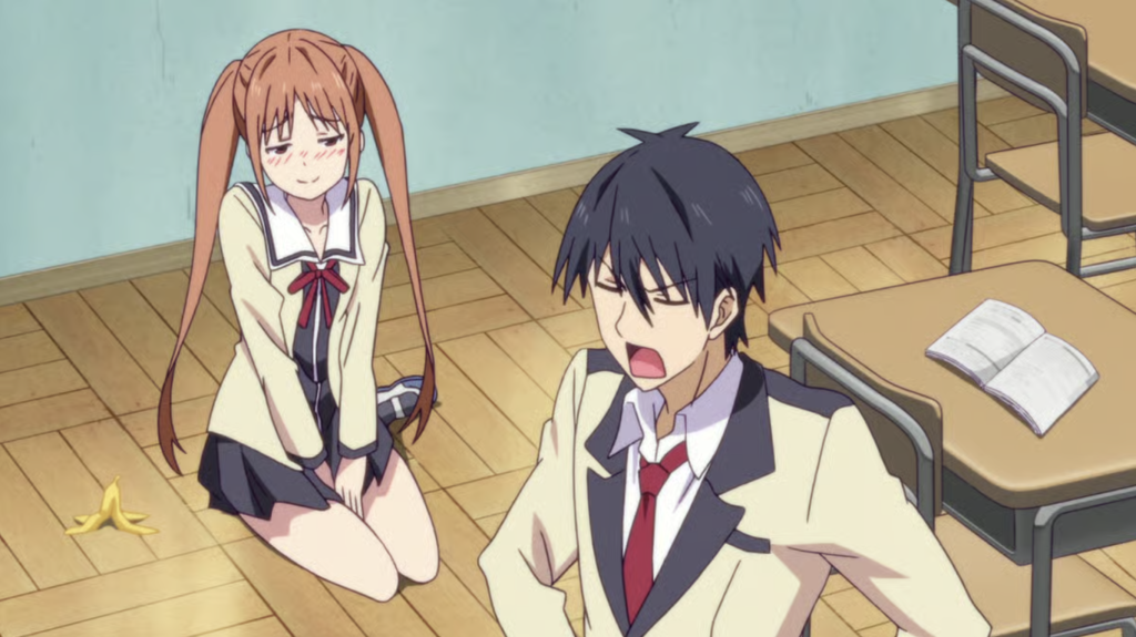 The Most Underrated Comedy Anime of Each Year From the 2010s, Ranked 19 Yoshiko Hanabatake and Akuru Akutsu from the comedy anime Aho-Girl are featured in this scene where Yoshiko pesters her studious childhood friend with her obsession for bananas.