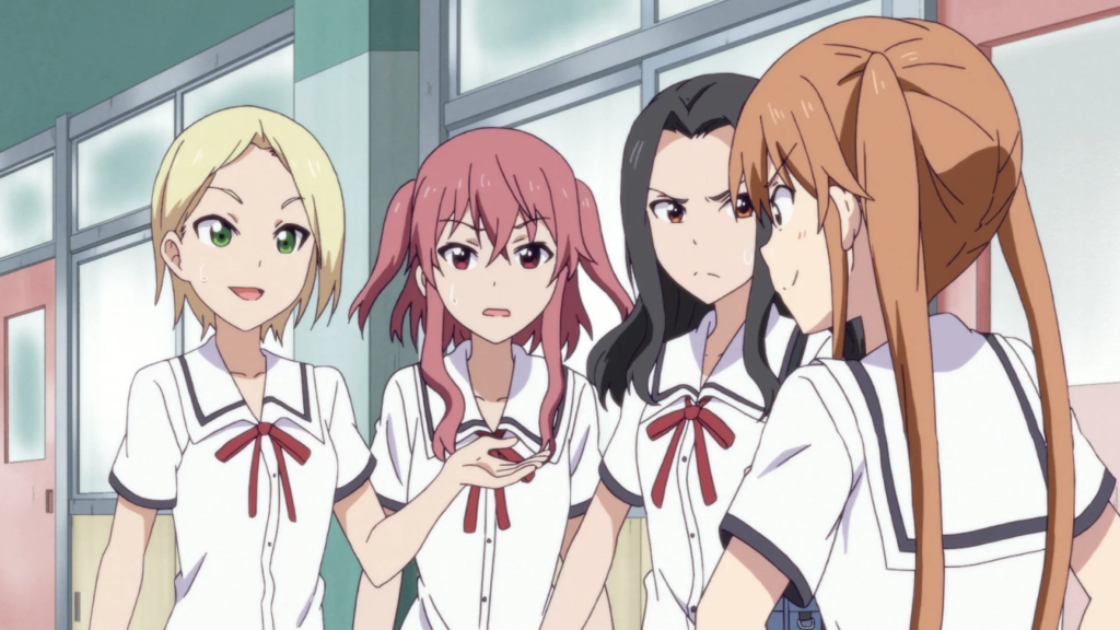 The Most Underrated Comedy Anime of Each Year From the 2010s, Ranked 21 The image shows Akane Eimura, Kuroko Shiina, and Himeko Hiiragi hanging out with Yoshiko Hanabatake in an episode of the comedy anime series Aho-Girl.