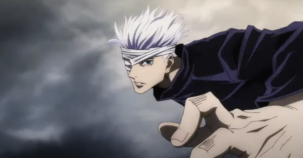 Satoru Gojo is featured in this scene from the animated film Jujutsu Kaisen 0.