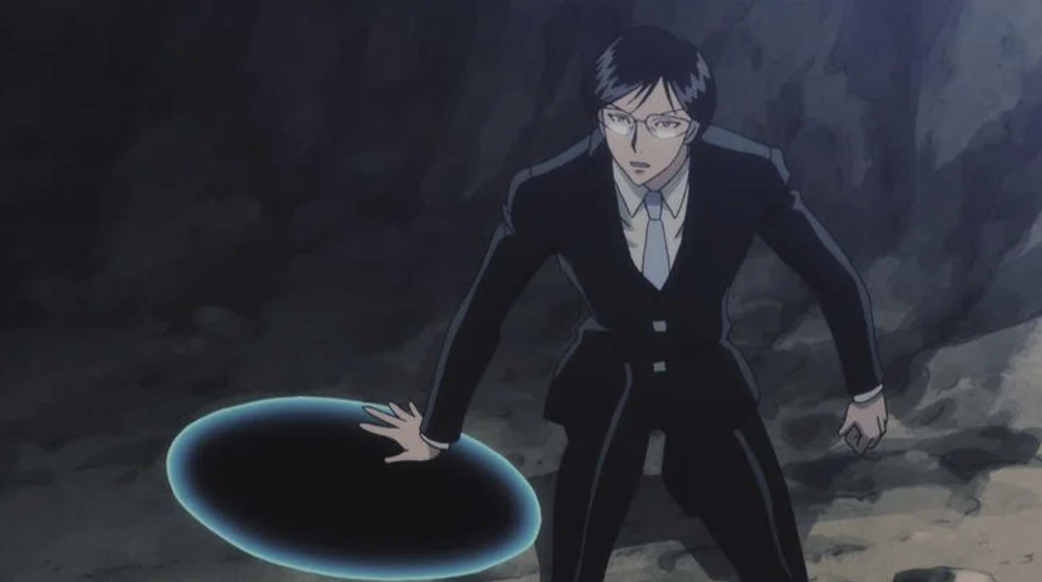 Knov from Hunter x Hunter uses his portal ability, Hide and Seek, to create spatial gateways.