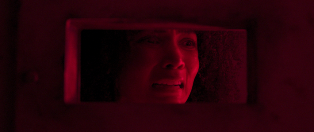 A woman illuminated by red light in Parasomnia