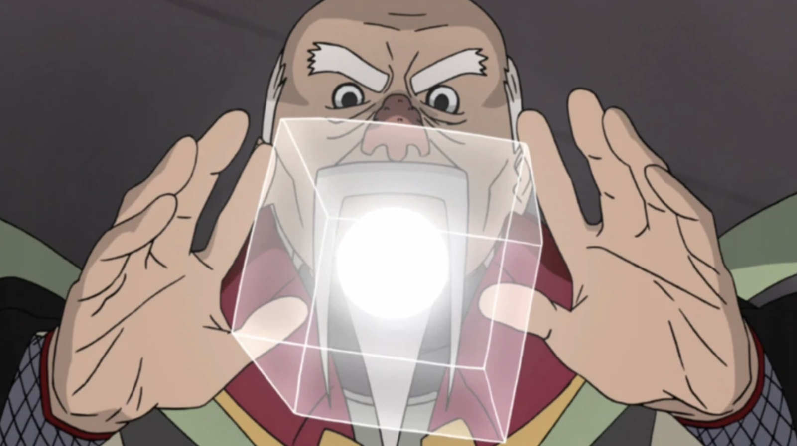 The image shows the Third Tsuchikage, Ōnoki, from the anime series Naruto: Shippūden, shaping his signature advanced nature transformation.