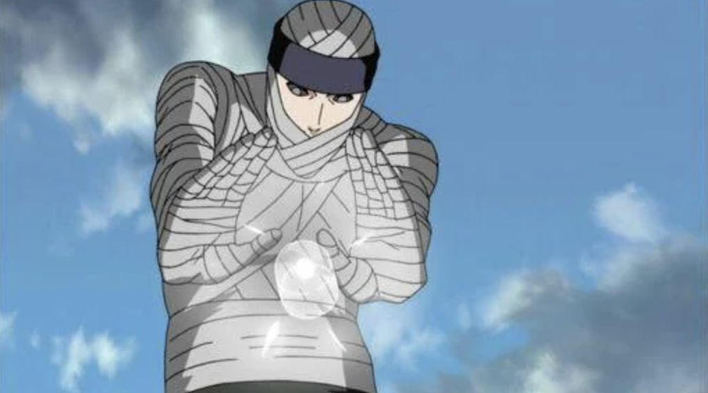 Mu, the Second Tsuchikage from Naruto Shippūden, is shown using his signature Dust Release (Jinton) technique.