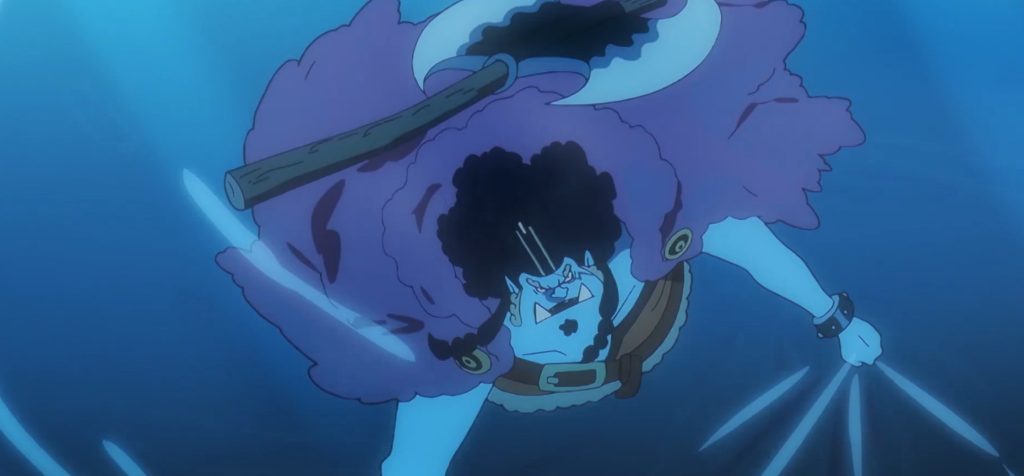 Jinbe saving Elbaf kids using powerful Fish-Man ability in One Piece. 