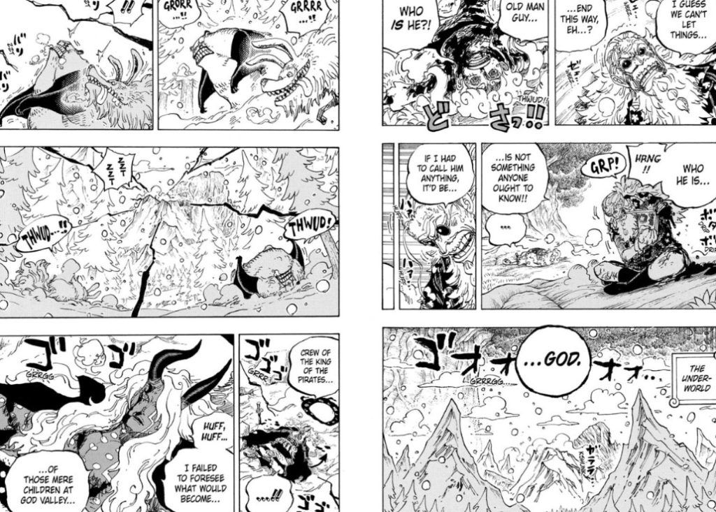Imu and Gaban after their clash in One Piece Chapter 1191.  