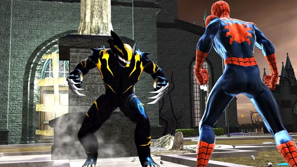  Web of Shadows scene featuring Symbiote Wolverine in the boss fight.