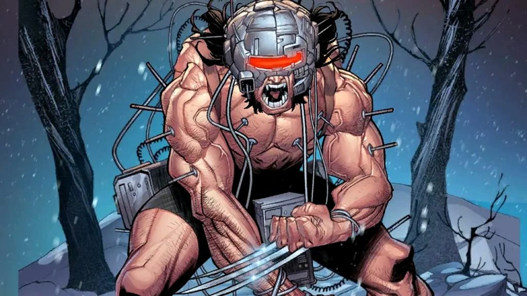 A Marvel Comics art of Wolverine wearing the iconic Weapon X experiment outfit.