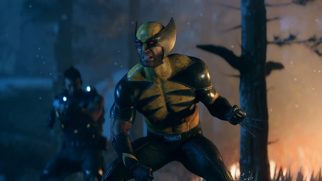 A gameplay screenshot of Wolverine wearing the Savage Wolverine suit from the Deluxe Edition of Marvel's Wolverine.