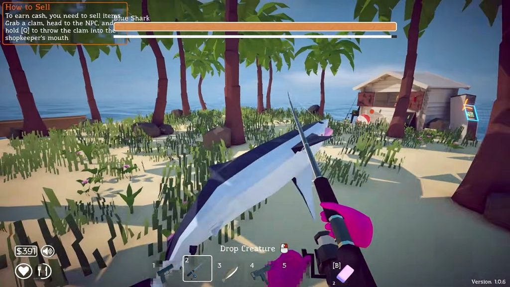 How to Fish gameplay screenshot showing the player having caught a Blue Shark boss without using a boss lure.