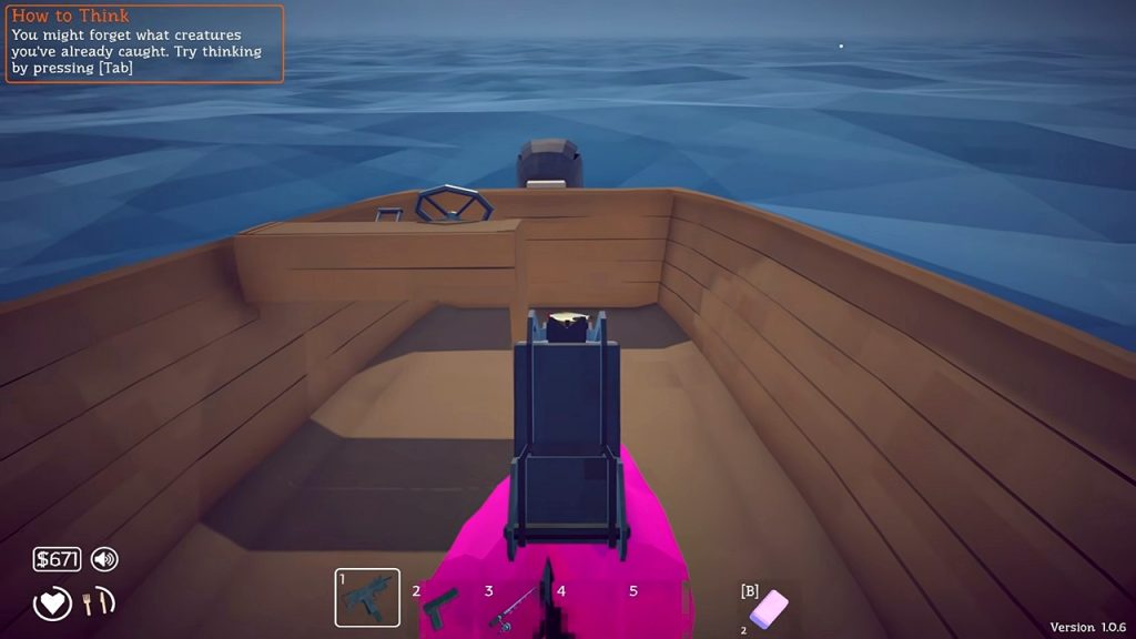 How to Fish gameplay screenshot demonstrating the trick of getting a fish into your boat to trap them.