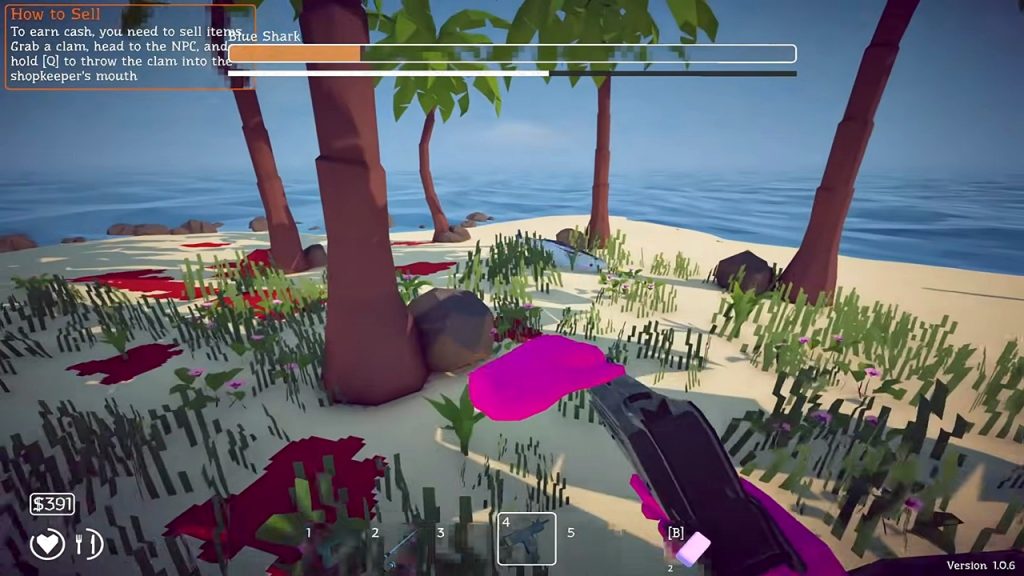 How to Fish gameplay screenshot demonstrating how to circle around the island during a boss fight.