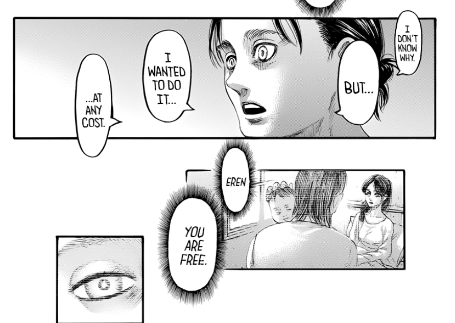 Grisha Yeager, holding baby Eren and telling him, "Eren, you are free".