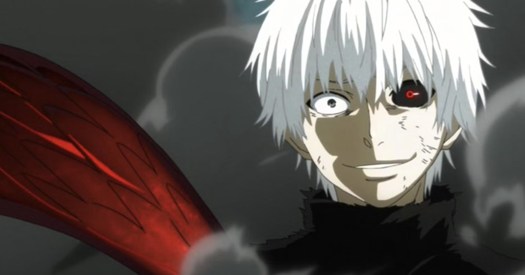 The image shows Ken Kaneki from the anime series Tokyo Ghoul.