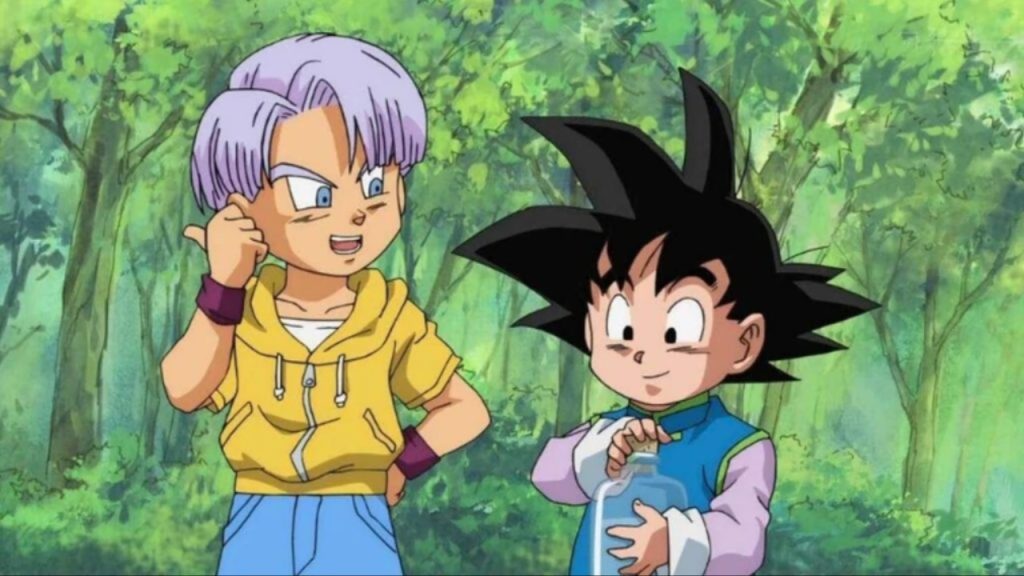 Trunks and Goten from the anime series Dragon Ball Super. 