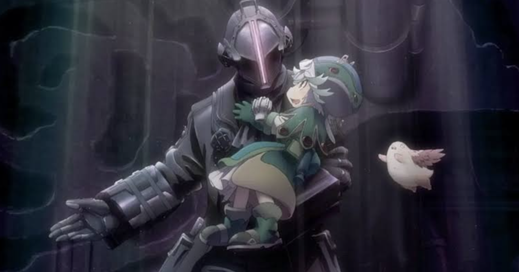  Dawn of the Deep Soul. The Sovereign of Dawn, Bondrewd (in the mask), holding his daughter, Prushka.