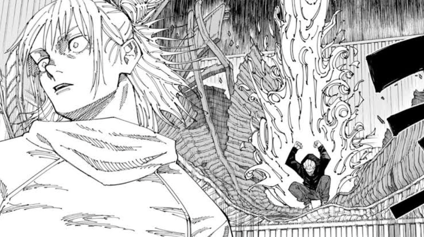 Kinji Hakari confronts Hajime Kashimo during the Culling Game arc in Jujutsu Kaisen.