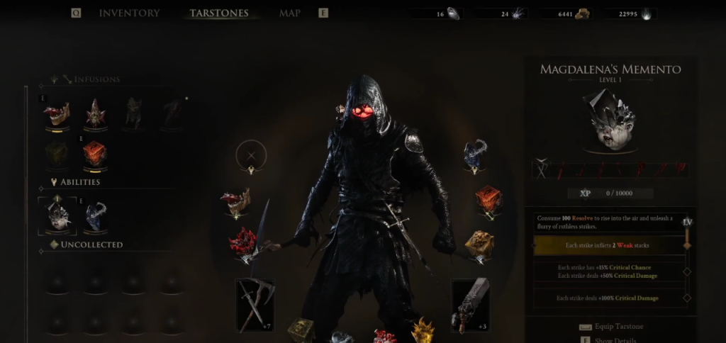 Mortal Shell 2 in-game screenshot showcasing Magdalena's Memento melee ability Tarstone.