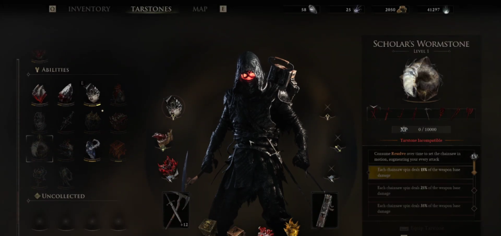 Mortal Shell 2 in-game screenshot showcasing the Scholar's Wormstone melee ability Tarstone.