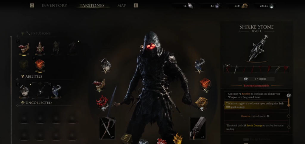 Mortal Shell 2 in-game screenshot showcasing the Shrike Stone melee ability Tarstone.