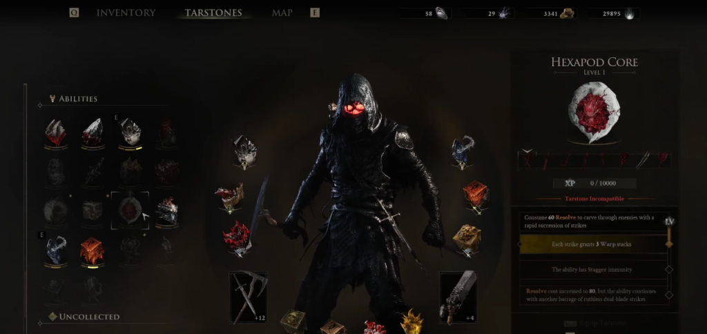 Mortal Shell 2 in-game screenshot showcasing the Hexapod Core melee ability Tarstone.