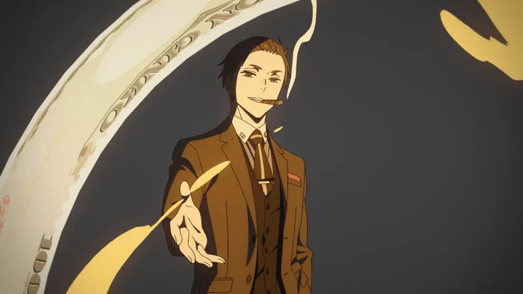 Daisuke throwing burning money in balance unlimited anime 