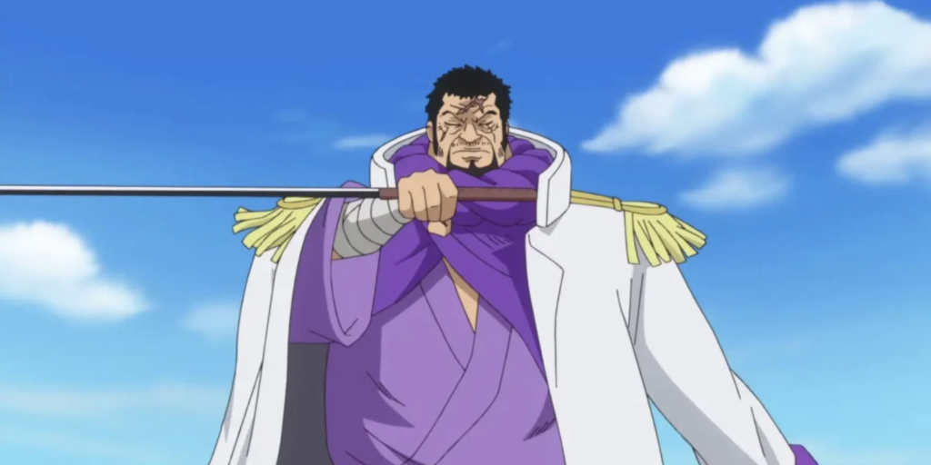 The image shows the character Fujitora, whose real name is Issho, from the anime and manga series One Piece.